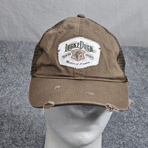 Lucky Duck Decoys Trucker Hat Mens Brown Distressed Snapback Cap Hunting Outdoor